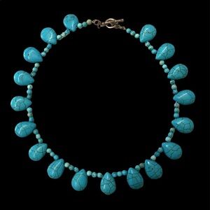 Turquoise Necklace with Silver Clasp 15” long and 5” across